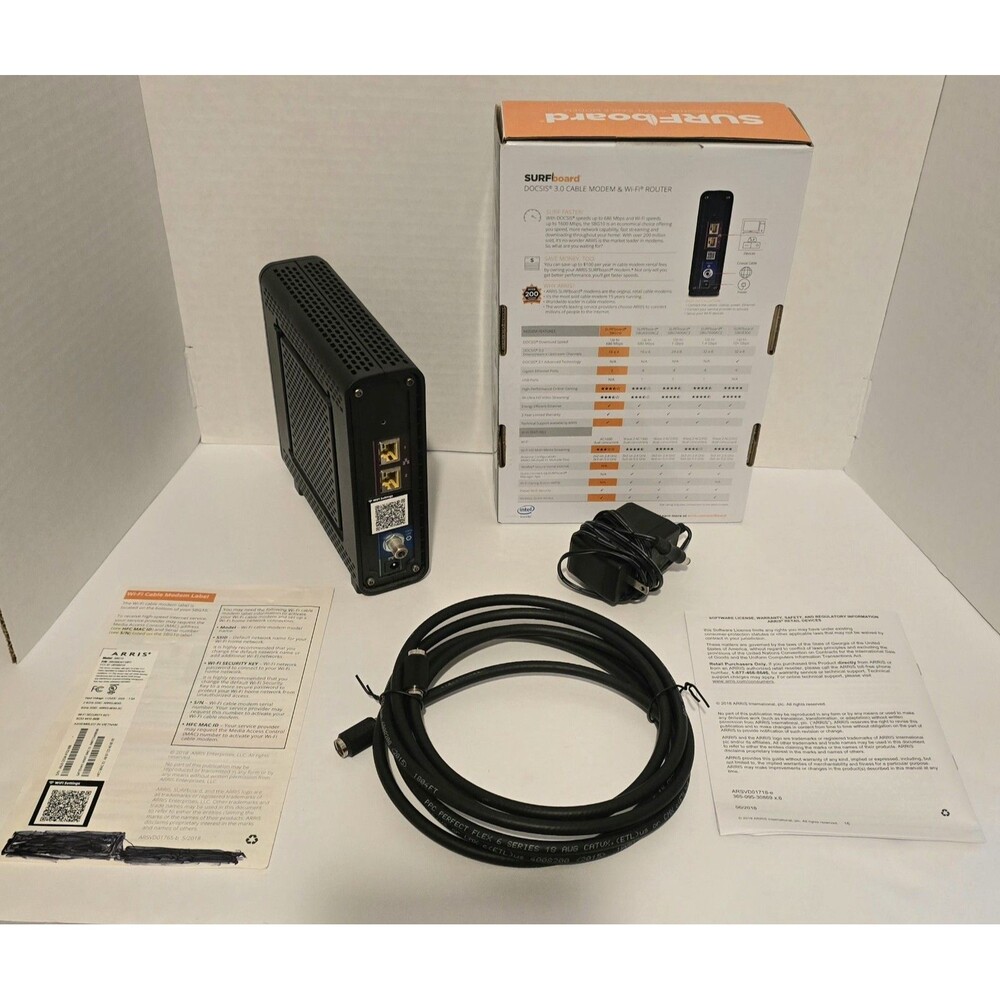ARRIS SBG10 SURFboard  AC1600 Dual-Band Cable Modem  Router - Black - Preowned